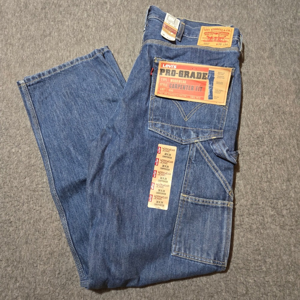 Y2K Levi's 550 Carpenter Relaxed Fit Jeans Men 38x34 Blue Pro-Grade Workwear NWT